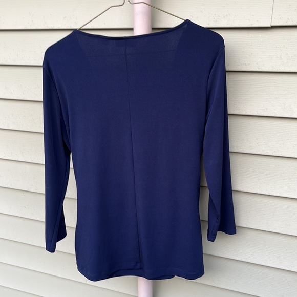 EUC New York & Company stretch, knotted front navy top - Picture 12 of 14